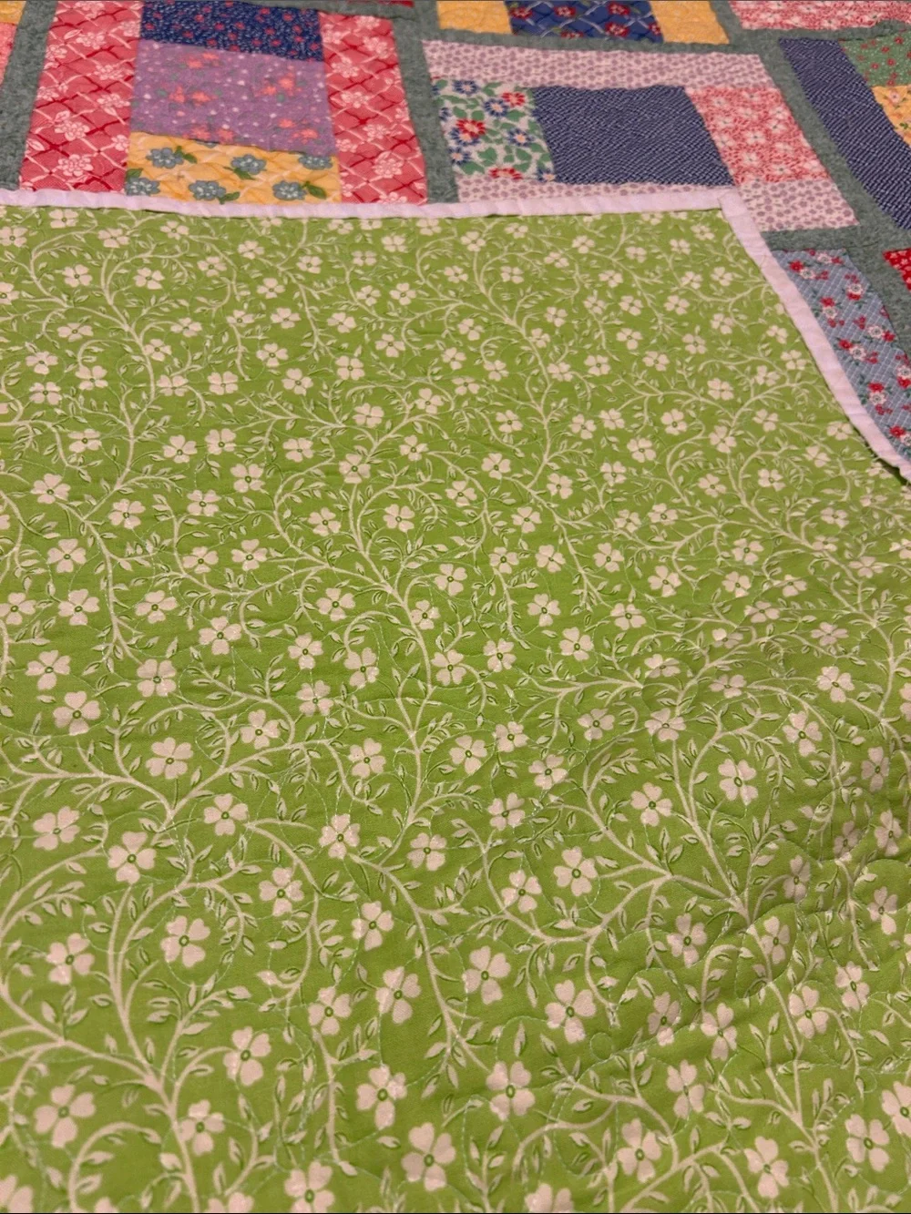 ONE OF A KIND- HANDCRAFTED Floral Quilt in Pastel Multicolor